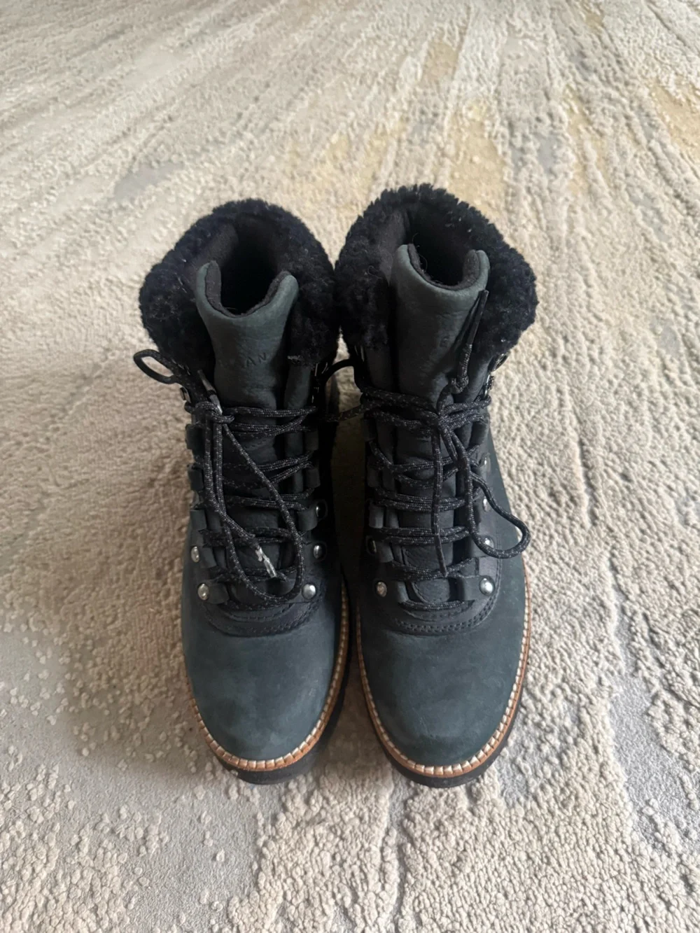 Cole Haan Grand Explorer Boots Waterproof Black Lace Up shearling fur boots 8